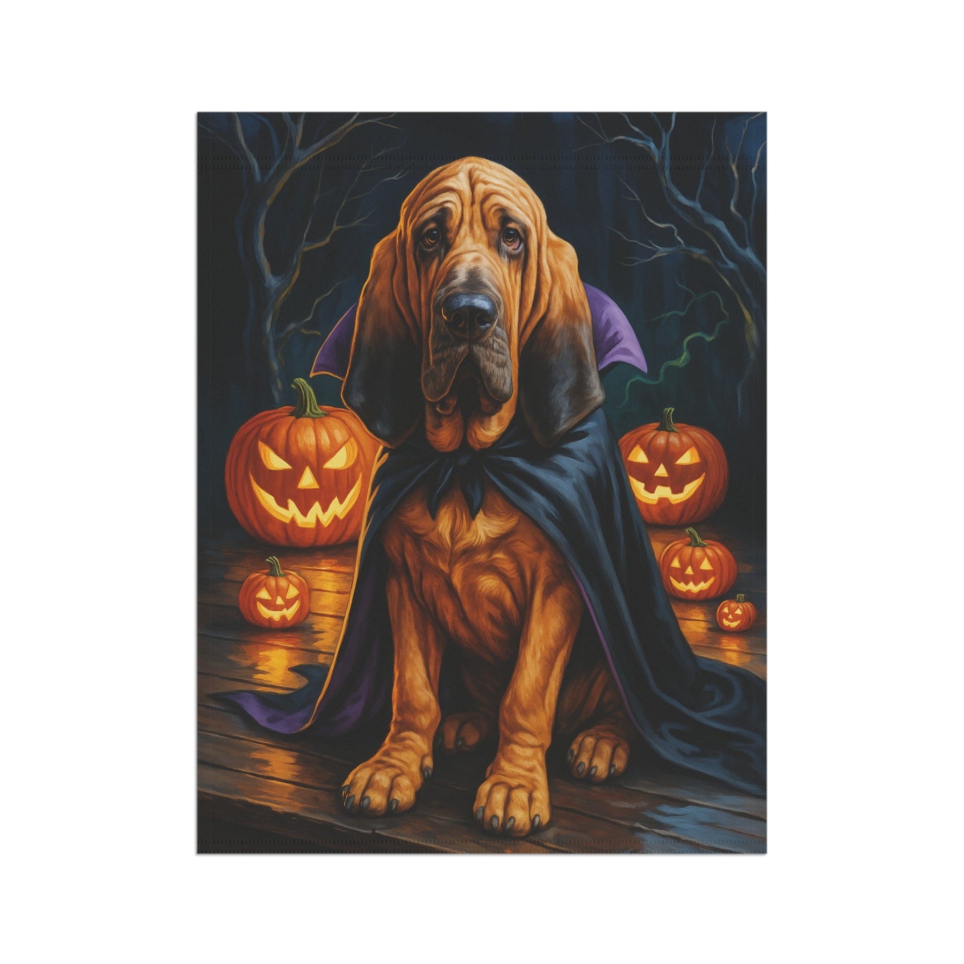 Printify Home Decor Yard Flag, Halloween Bloodhound Dog, Vampire Pumpkins Decor, Garden House Banner, Outdoor Halloween Fall Decoration, October Yard Art