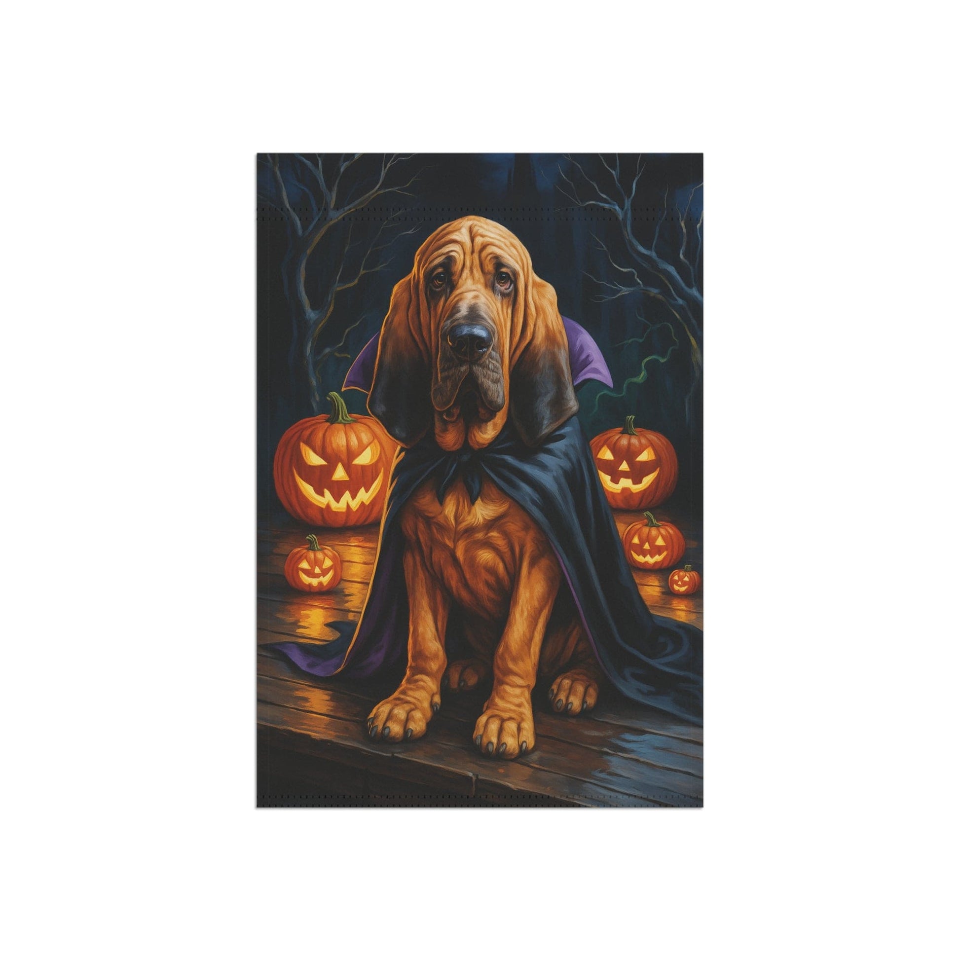 Printify Home Decor Yard Flag, Halloween Bloodhound Dog, Vampire Pumpkins Decor, Garden House Banner, Outdoor Halloween Fall Decoration, October Yard Art