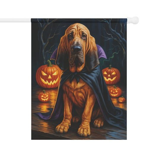 Printify Home Decor 24.5'' × 32'' Yard Flag, Halloween Bloodhound Dog, Vampire Pumpkins Decor, Garden House Banner, Outdoor Halloween Fall Decoration, October Yard Art
