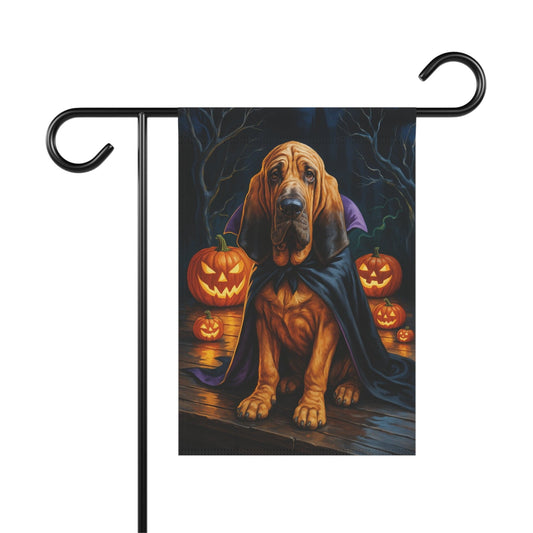 Printify Home Decor 12'' × 18'' Yard Flag, Halloween Bloodhound Dog, Vampire Pumpkins Decor, Garden House Banner, Outdoor Halloween Fall Decoration, October Yard Art