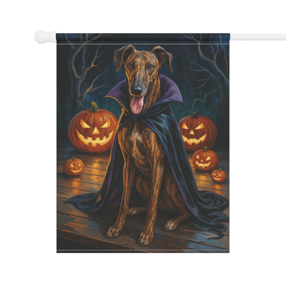 Printify Home Decor Yard Flag, Halloween Brindle Greyhound Dog, Vampire Pumpkins Decor, Garden House Banner, Outdoor Halloween Fall Art, October Yard Art
