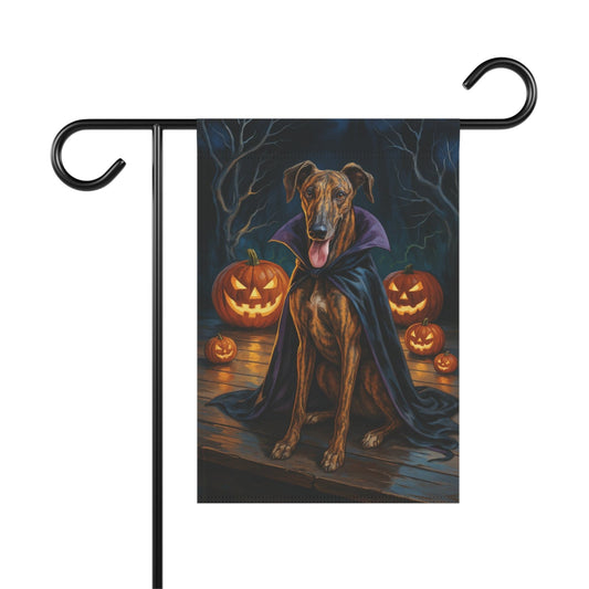 Printify Home Decor 12'' × 18'' Yard Flag, Halloween Brindle Greyhound Dog, Vampire Pumpkins Decor, Garden House Banner, Outdoor Halloween Fall Art, October Yard Art