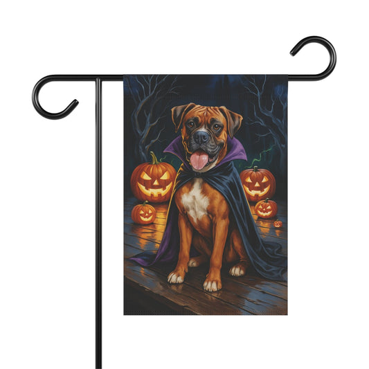 Printify Home Decor 12'' × 18'' Yard Flag, Halloween Brown Boxer Dog, Vampire Pumpkins Decor, Garden House Banner, Outdoor Halloween Fall Decoration, October Yard Art
