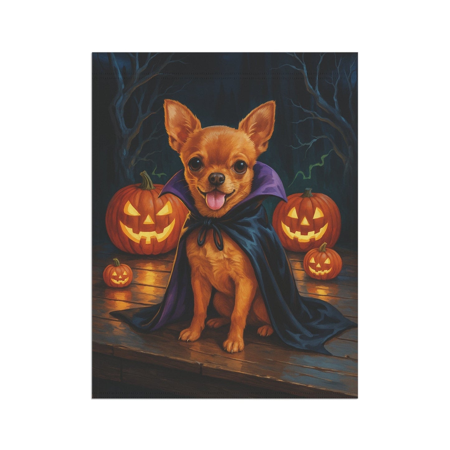 Printify Home Decor Yard Flag, Halloween Brown Chihuahua Dog, Vampire Pumpkins Decor, Garden House Banner