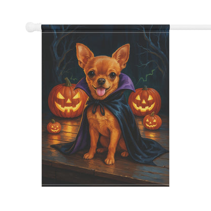 Printify Home Decor Yard Flag, Halloween Brown Chihuahua Dog, Vampire Pumpkins Decor, Garden House Banner
