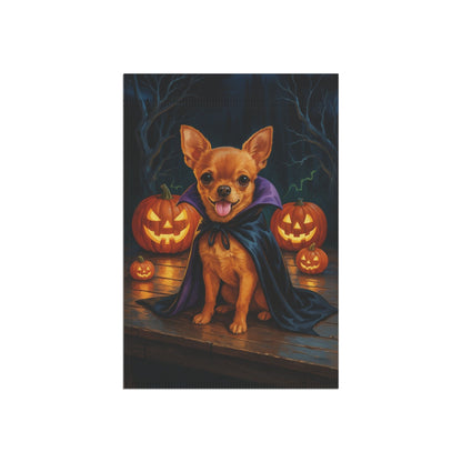 Printify Home Decor Yard Flag, Halloween Brown Chihuahua Dog, Vampire Pumpkins Decor, Garden House Banner