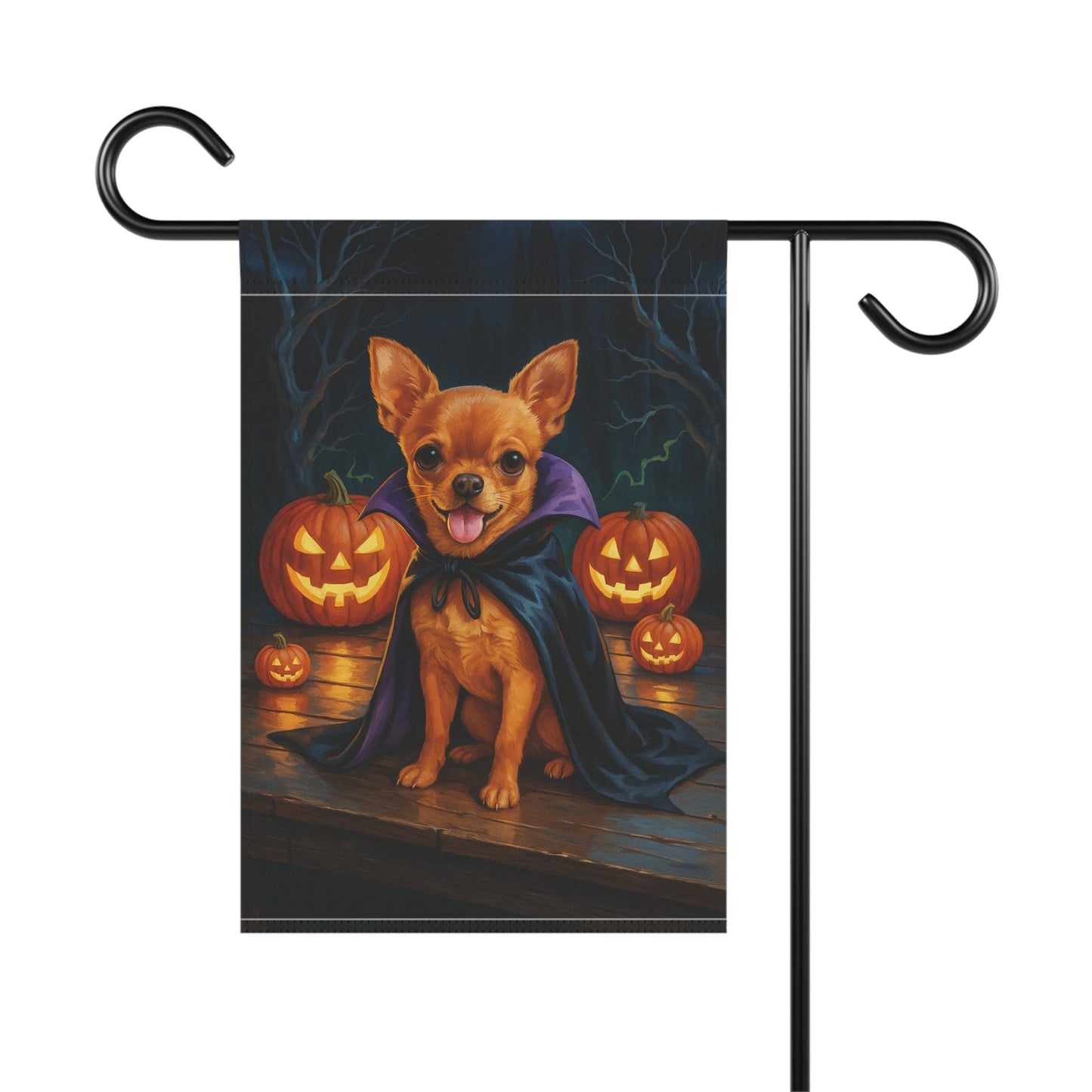 Printify Home Decor Yard Flag, Halloween Brown Chihuahua Dog, Vampire Pumpkins Decor, Garden House Banner