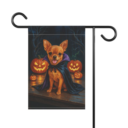 Printify Home Decor Yard Flag, Halloween Brown Chihuahua Dog, Vampire Pumpkins Decor, Garden House Banner