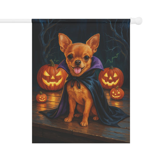 Printify Home Decor 24.5'' × 32'' Yard Flag, Halloween Brown Chihuahua Dog, Vampire Pumpkins Decor, Garden House Banner