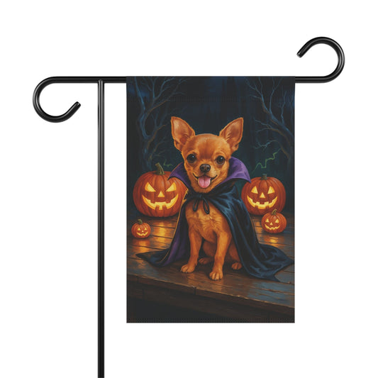 Printify Home Decor 12'' × 18'' Yard Flag, Halloween Brown Chihuahua Dog, Vampire Pumpkins Decor, Garden House Banner