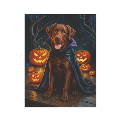 Printify Home Decor Yard Flag, Halloween Brown Labrador Dog, Vampire Pumpkins Decor, Garden House Banner, Outdoor Halloween Fall Art, October Yard Art