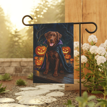 Printify Home Decor Yard Flag, Halloween Brown Labrador Dog, Vampire Pumpkins Decor, Garden House Banner, Outdoor Halloween Fall Art, October Yard Art