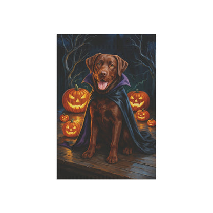 Printify Home Decor Yard Flag, Halloween Brown Labrador Dog, Vampire Pumpkins Decor, Garden House Banner, Outdoor Halloween Fall Art, October Yard Art
