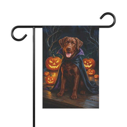 Printify Home Decor 12'' × 18'' Yard Flag, Halloween Brown Labrador Dog, Vampire Pumpkins Decor, Garden House Banner, Outdoor Halloween Fall Art, October Yard Art
