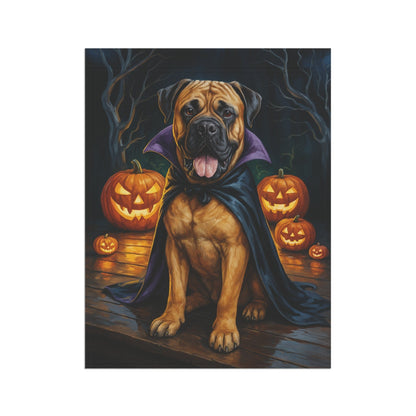 Printify Home Decor Yard Flag, Halloween Bullmastiff Dog, Vampire Pumpkins Decor, Garden House Banner
