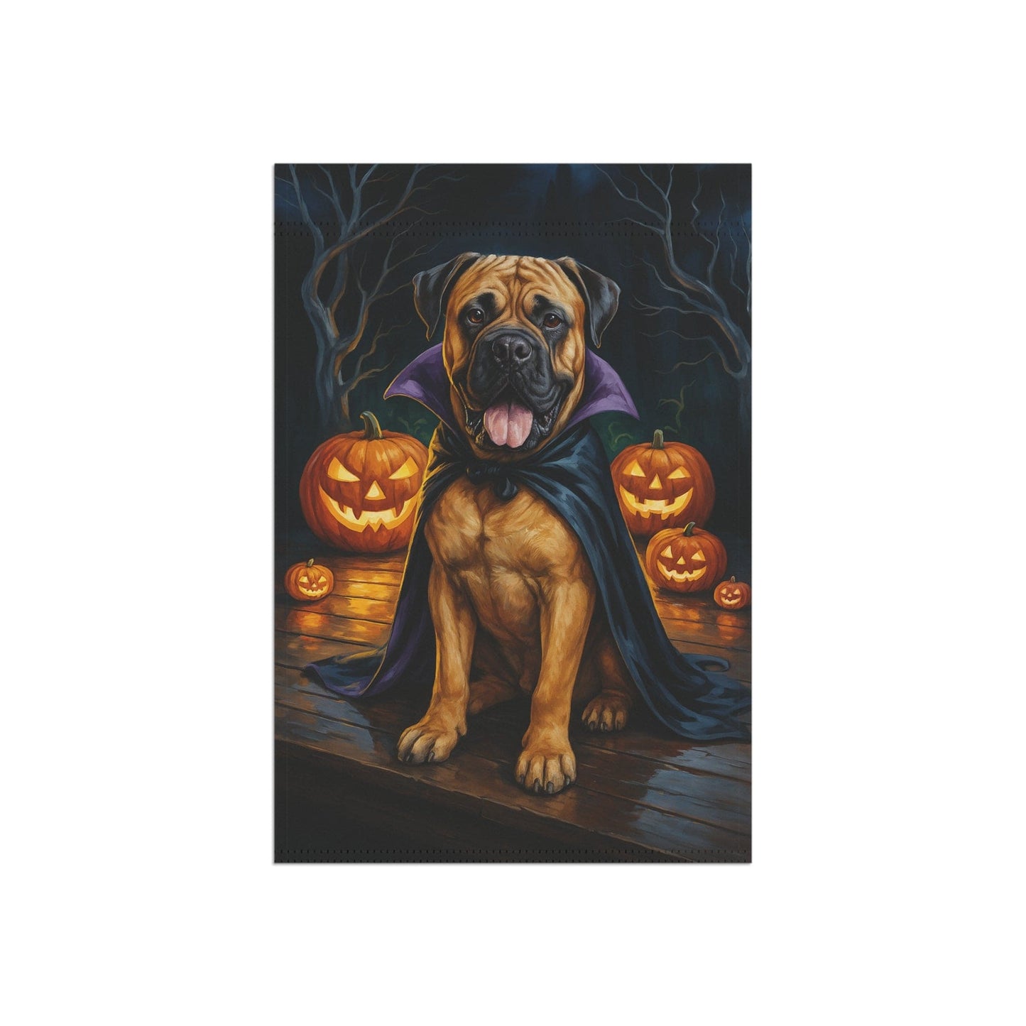 Printify Home Decor Yard Flag, Halloween Bullmastiff Dog, Vampire Pumpkins Decor, Garden House Banner