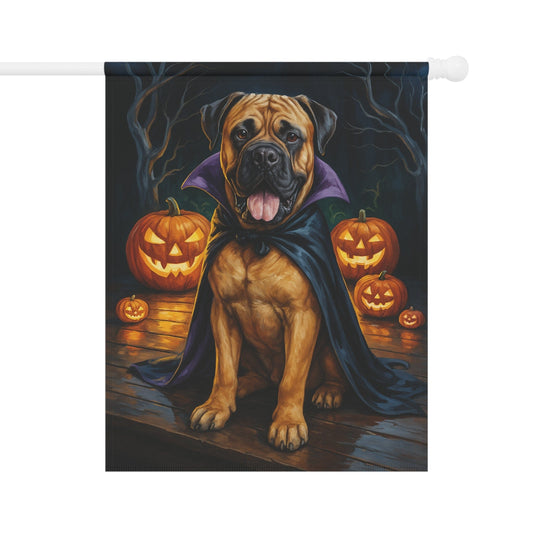 Printify Home Decor 24.5'' × 32'' Yard Flag, Halloween Bullmastiff Dog, Vampire Pumpkins Decor, Garden House Banner