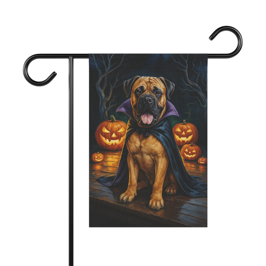 Printify Home Decor 12'' × 18'' Yard Flag, Halloween Bullmastiff Dog, Vampire Pumpkins Decor, Garden House Banner