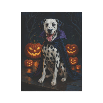 Printify Home Decor Yard Flag, Halloween Dalmatian Dog, Vampire Pumpkins Decor, Garden House Banner