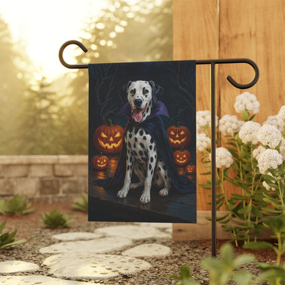 Printify Home Decor Yard Flag, Halloween Dalmatian Dog, Vampire Pumpkins Decor, Garden House Banner