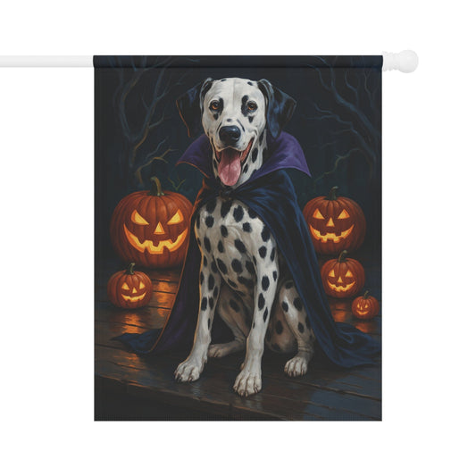 Printify Home Decor 24.5'' × 32'' Yard Flag, Halloween Dalmatian Dog, Vampire Pumpkins Decor, Garden House Banner