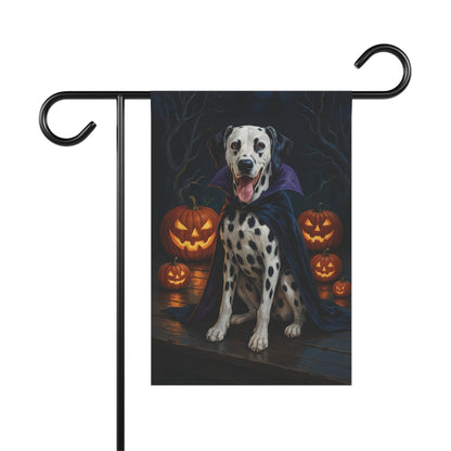 Printify Home Decor 12'' × 18'' Yard Flag, Halloween Dalmatian Dog, Vampire Pumpkins Decor, Garden House Banner