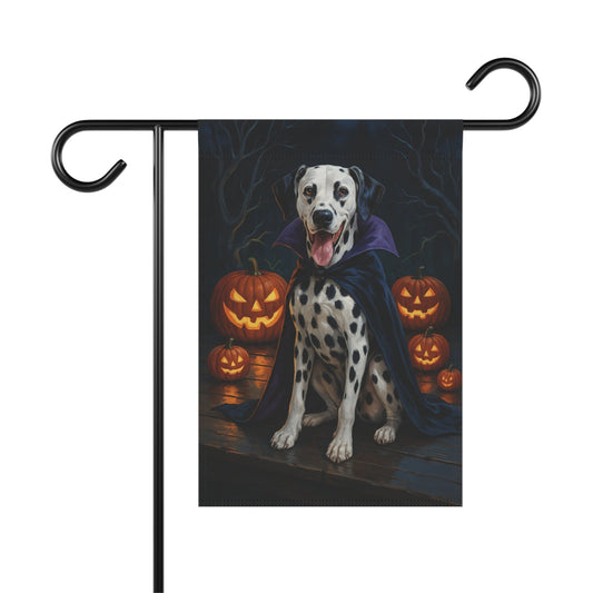Printify Home Decor 12'' × 18'' Yard Flag, Halloween Dalmatian Dog, Vampire Pumpkins Decor, Garden House Banner