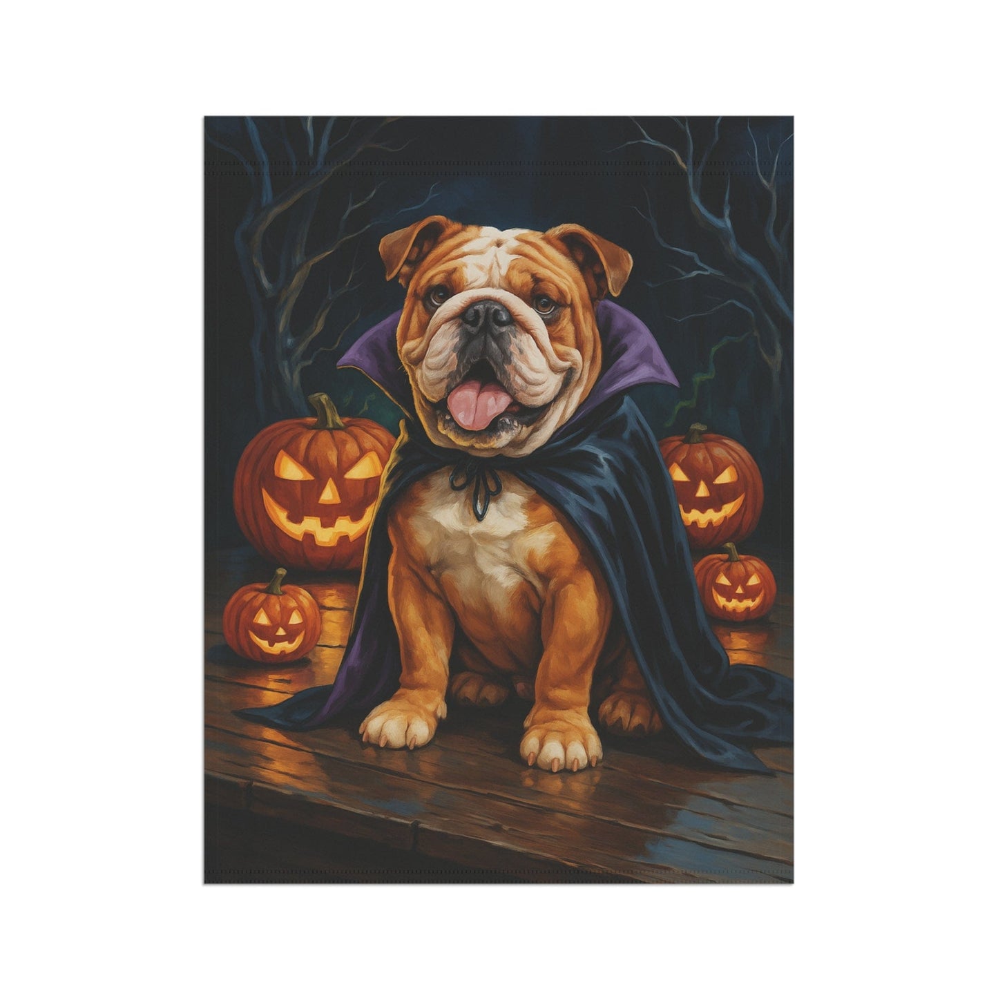 Printify Home Decor Yard Flag, Halloween English Bulldog Dog, Vampire Pumpkins Decor, Garden House Banner