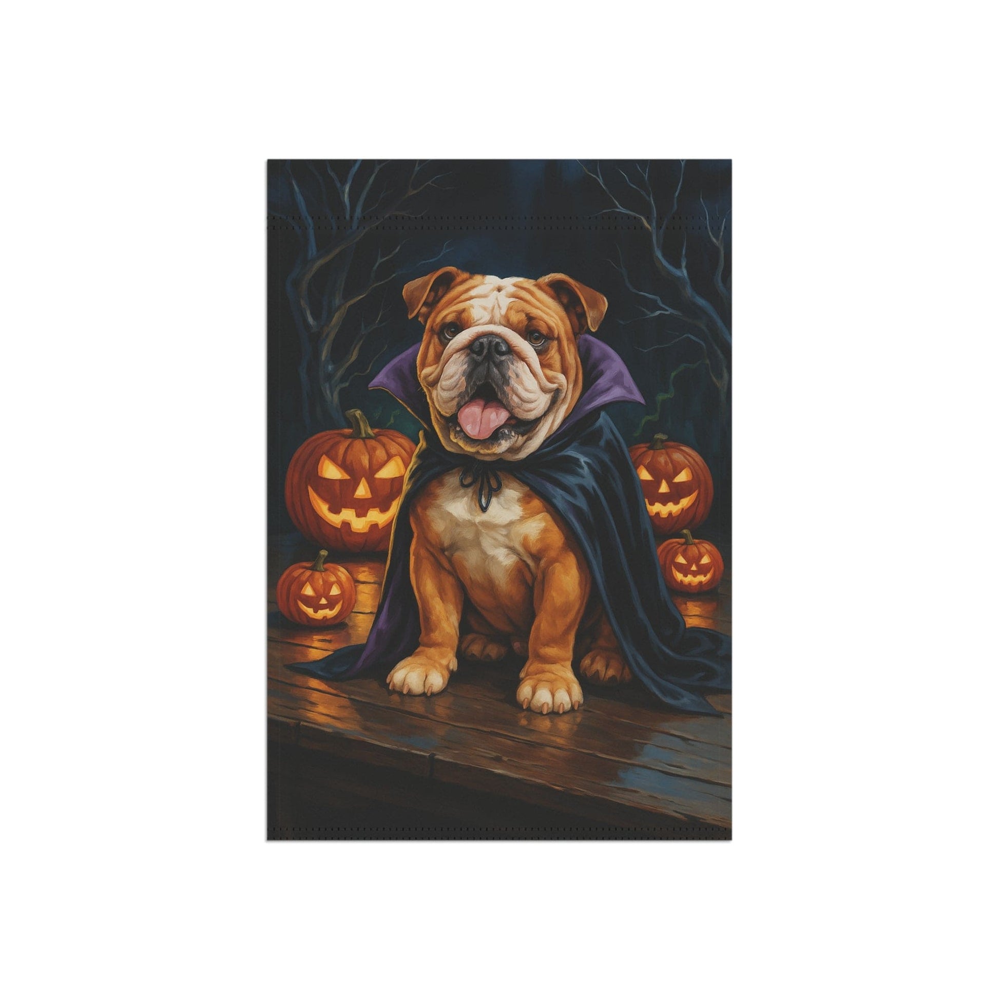 Printify Home Decor Yard Flag, Halloween English Bulldog Dog, Vampire Pumpkins Decor, Garden House Banner