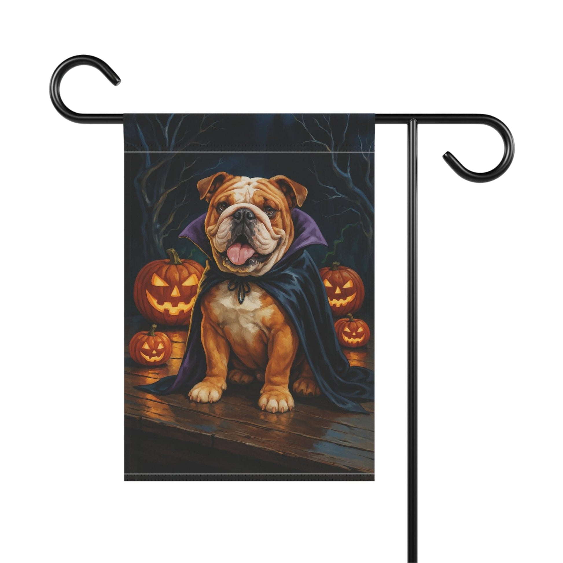 Printify Home Decor Yard Flag, Halloween English Bulldog Dog, Vampire Pumpkins Decor, Garden House Banner
