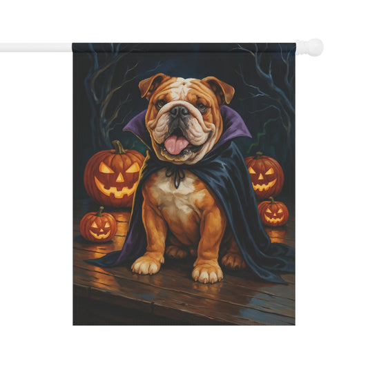 Printify Home Decor 24.5'' × 32'' Yard Flag, Halloween English Bulldog Dog, Vampire Pumpkins Decor, Garden House Banner
