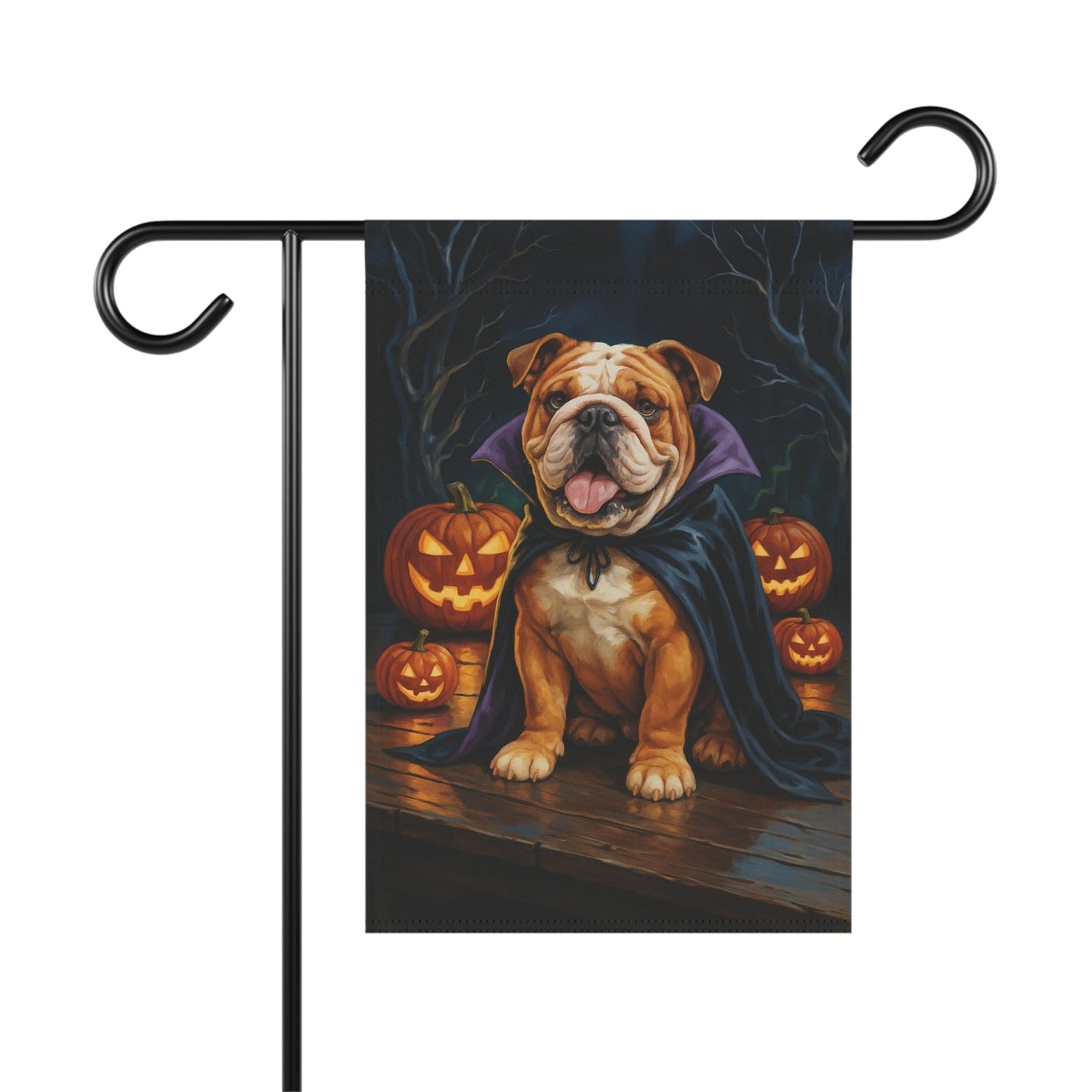 Printify Home Decor 12'' × 18'' Yard Flag, Halloween English Bulldog Dog, Vampire Pumpkins Decor, Garden House Banner