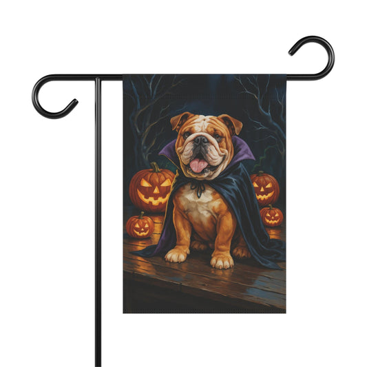 Printify Home Decor 12'' × 18'' Yard Flag, Halloween English Bulldog Dog, Vampire Pumpkins Decor, Garden House Banner