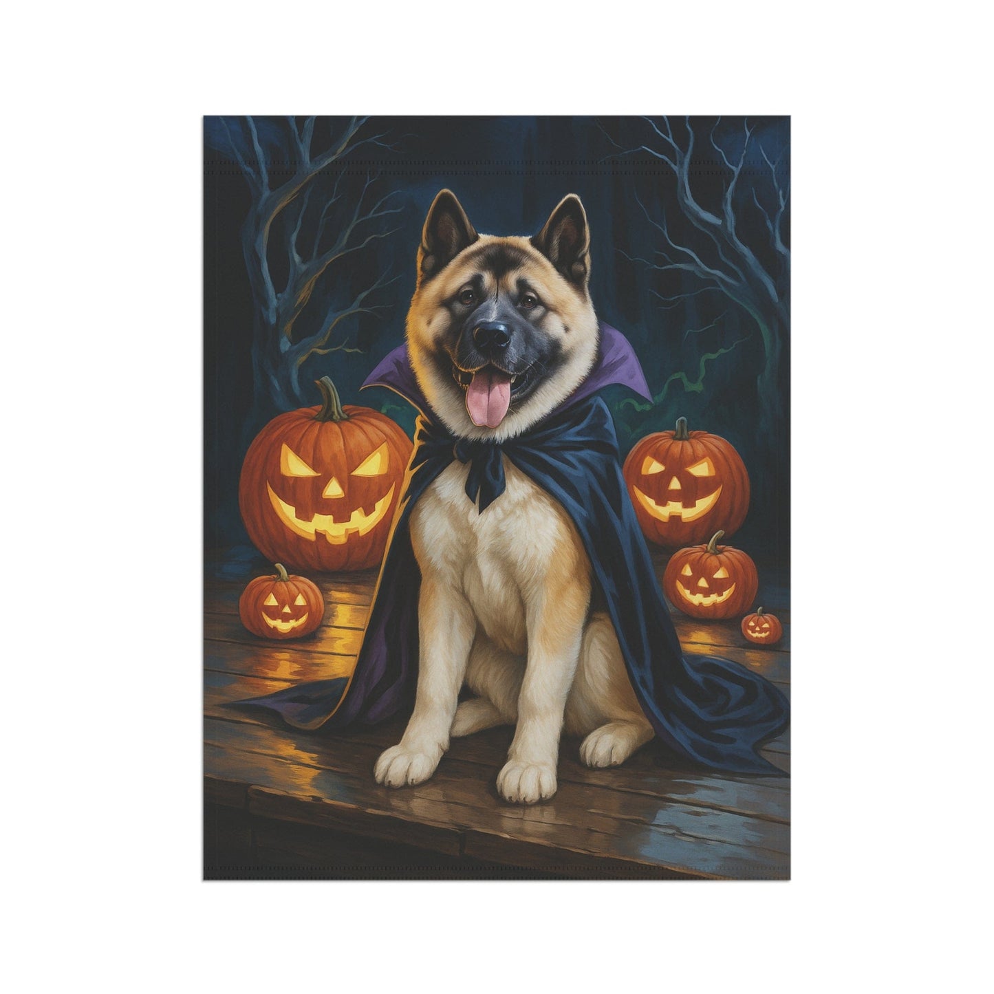 Printify Home Decor Yard Flag, Halloween Fawn American Akita Dog, Vampire Pumpkins Decor, Garden Banner, House Banner, Outdoor Halloween Fall Decoration October