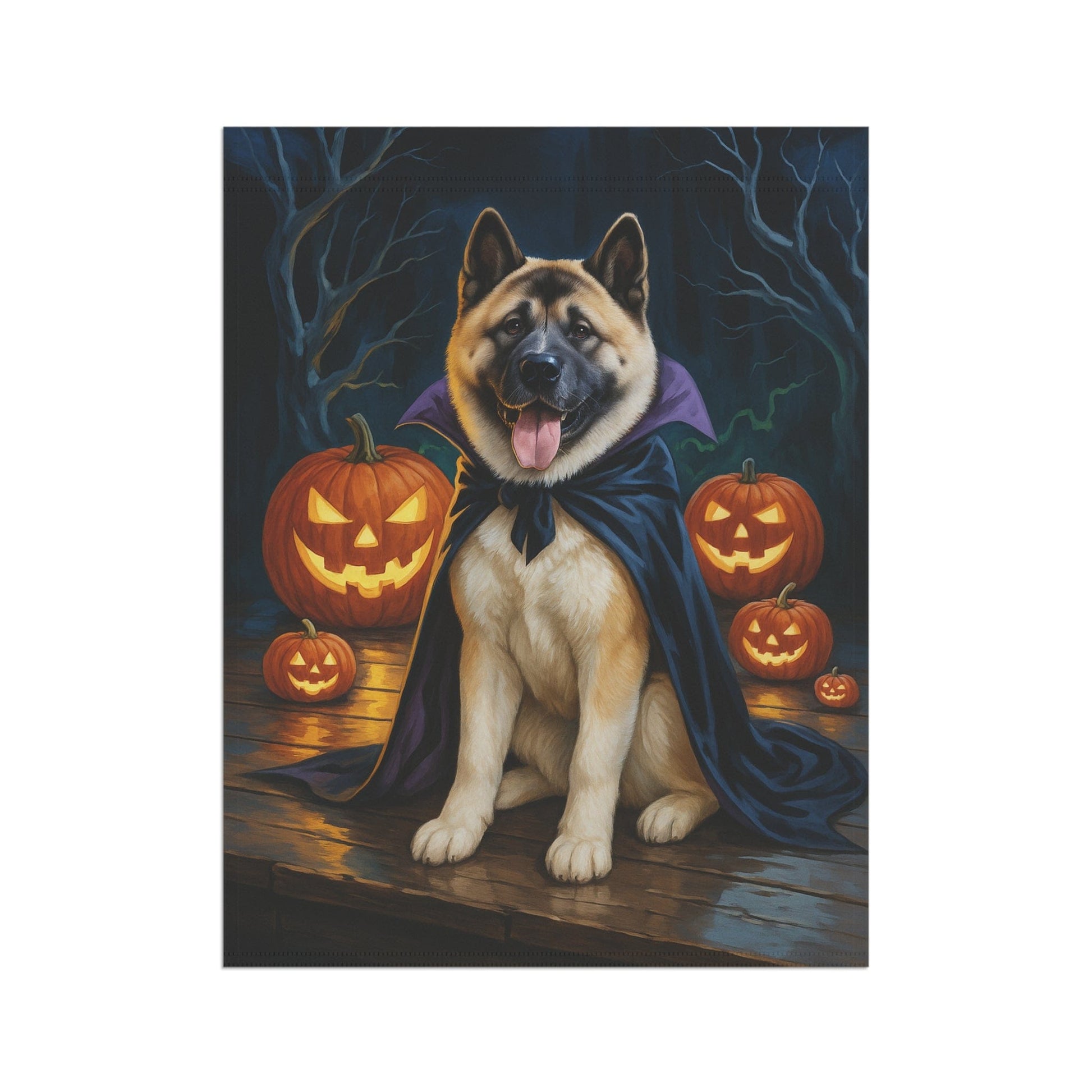 Printify Home Decor Yard Flag, Halloween Fawn American Akita Dog, Vampire Pumpkins Decor, Garden Banner, House Banner, Outdoor Halloween Fall Decoration October