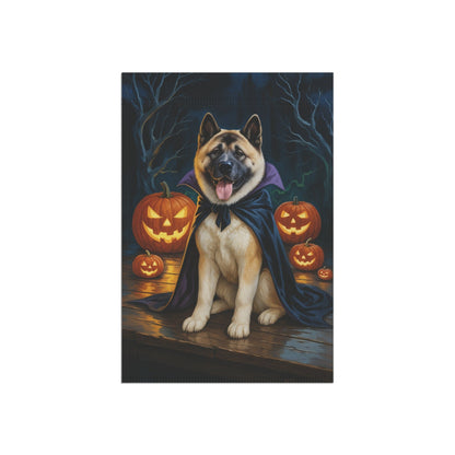 Printify Home Decor Yard Flag, Halloween Fawn American Akita Dog, Vampire Pumpkins Decor, Garden Banner, House Banner, Outdoor Halloween Fall Decoration October