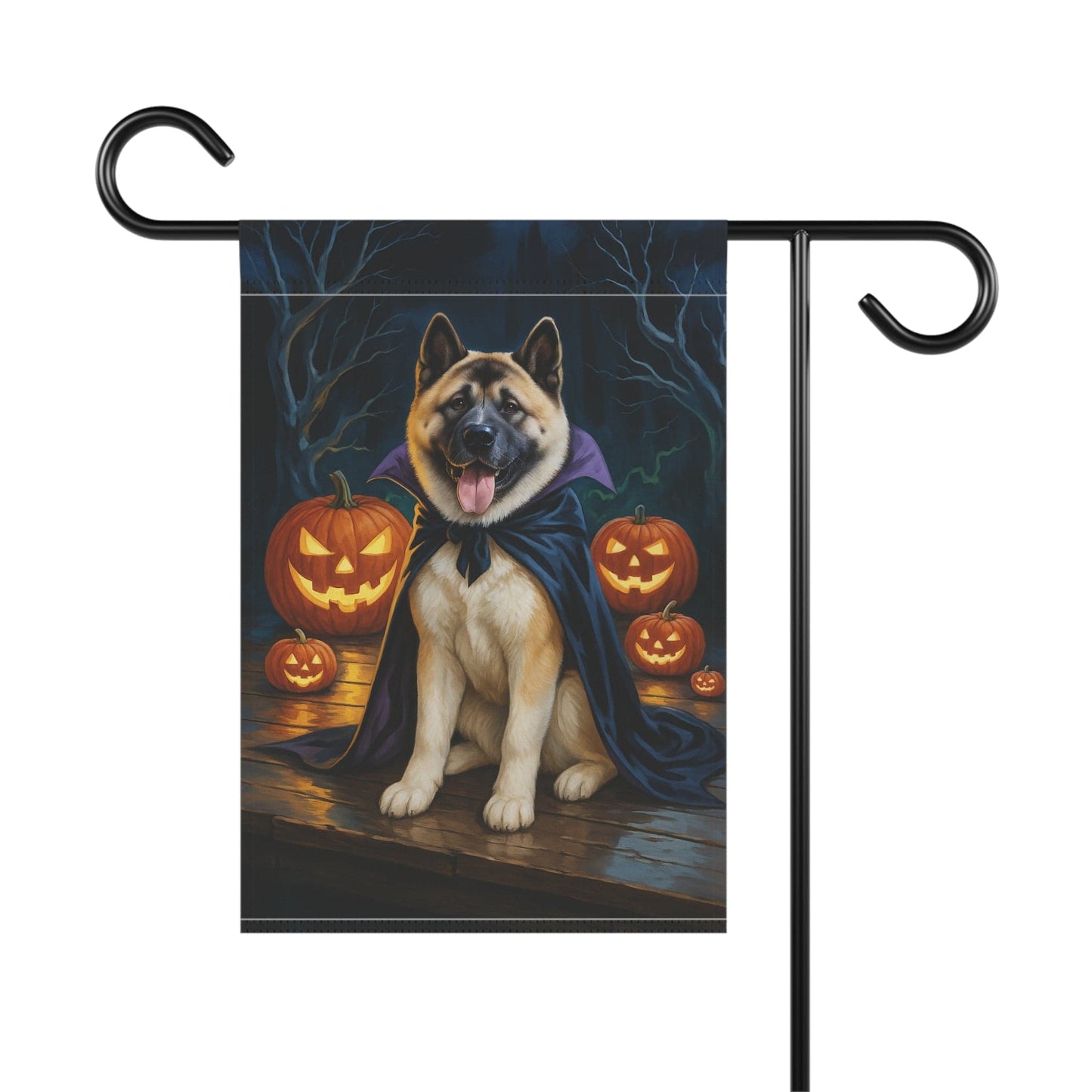 Printify Home Decor Yard Flag, Halloween Fawn American Akita Dog, Vampire Pumpkins Decor, Garden Banner, House Banner, Outdoor Halloween Fall Decoration October