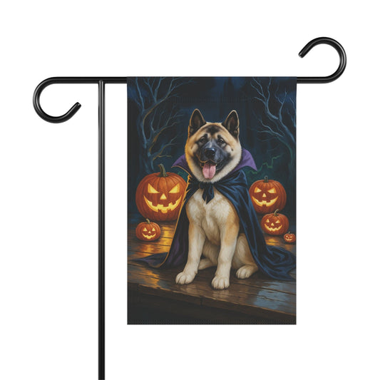 Printify Home Decor 12'' × 18'' Yard Flag, Halloween Fawn American Akita Dog, Vampire Pumpkins Decor, Garden Banner, House Banner, Outdoor Halloween Fall Decoration October