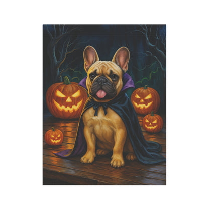 Printify Home Decor Yard Flag, Halloween Fawn French Bulldog Dog, Vampire Pumpkins Decor, Garden House Banner, Outdoor Halloween Fall Art, October Yard Art