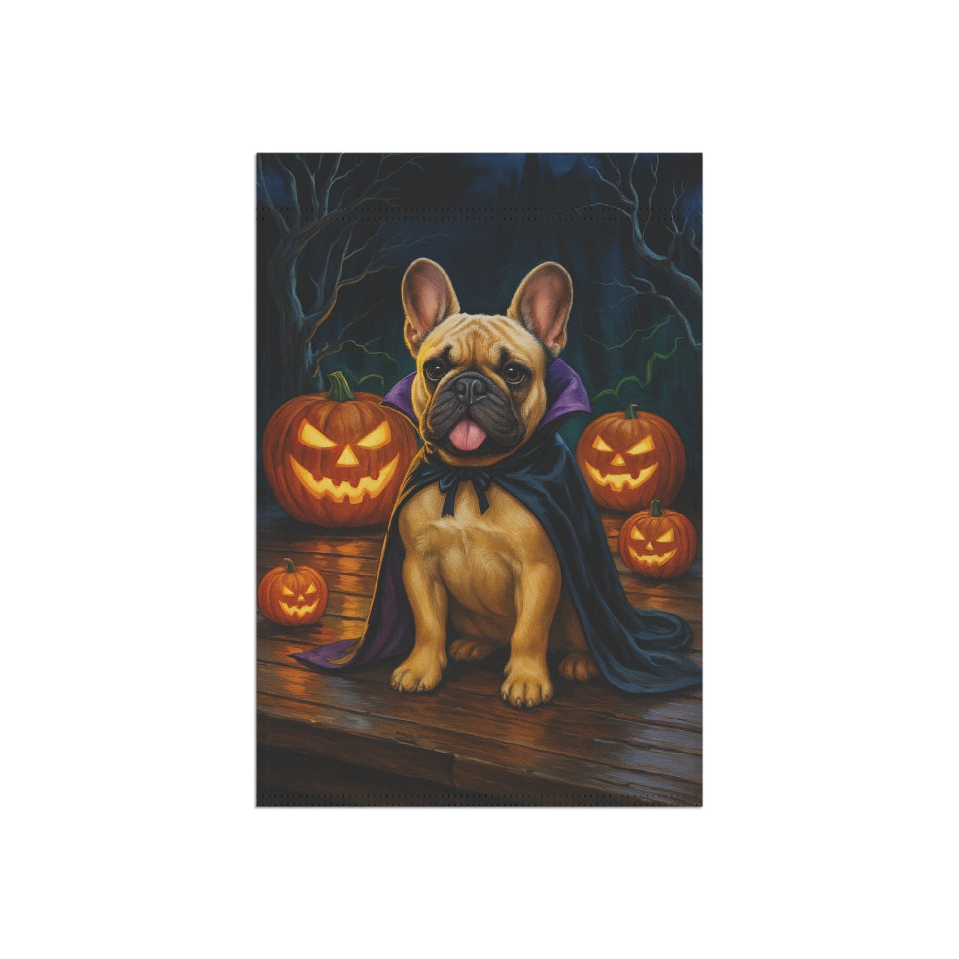 Printify Home Decor Yard Flag, Halloween Fawn French Bulldog Dog, Vampire Pumpkins Decor, Garden House Banner, Outdoor Halloween Fall Art, October Yard Art
