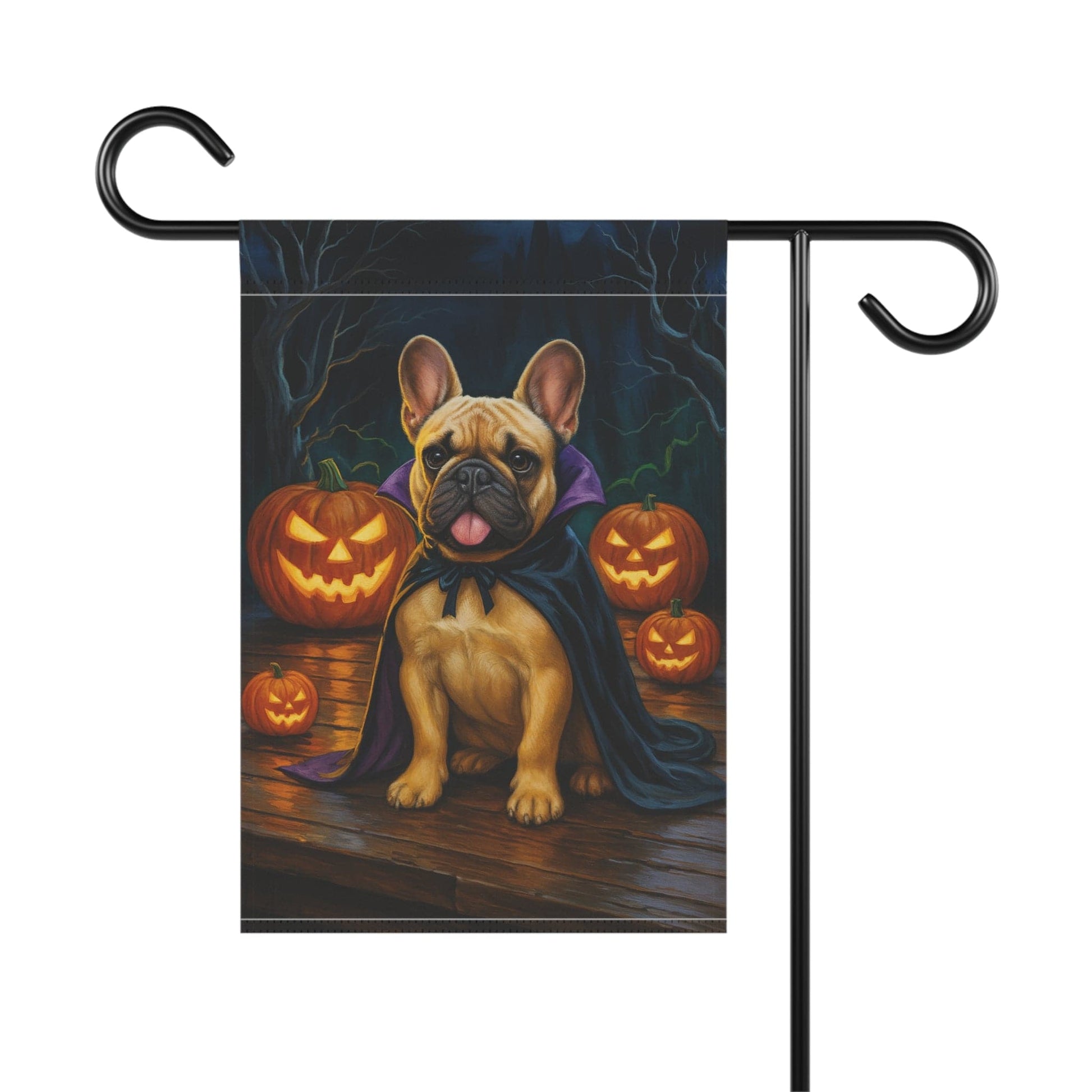 Printify Home Decor Yard Flag, Halloween Fawn French Bulldog Dog, Vampire Pumpkins Decor, Garden House Banner, Outdoor Halloween Fall Art, October Yard Art