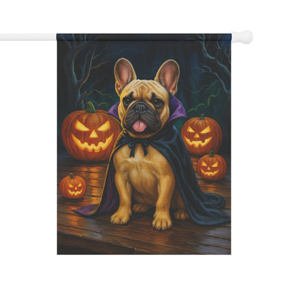 Printify Home Decor 24.5'' × 32'' Yard Flag, Halloween Fawn French Bulldog Dog, Vampire Pumpkins Decor, Garden House Banner, Outdoor Halloween Fall Art, October Yard Art