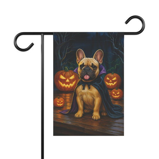 Printify Home Decor 12'' × 18'' Yard Flag, Halloween Fawn French Bulldog Dog, Vampire Pumpkins Decor, Garden House Banner, Outdoor Halloween Fall Art, October Yard Art