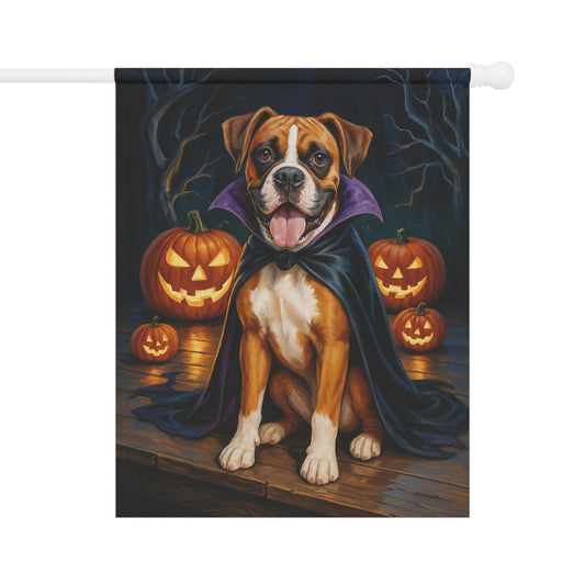 Printify Home Decor 24.5'' × 32'' Yard Flag, Halloween Flashy Fawn Boxer Dog, Vampire Pumpkins Decor, Garden House Banner, Outdoor Halloween Fall Decoration, October Yard Art