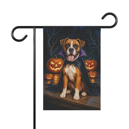 Printify Home Decor 12'' × 18'' Yard Flag, Halloween Flashy Fawn Boxer Dog, Vampire Pumpkins Decor, Garden House Banner, Outdoor Halloween Fall Decoration, October Yard Art
