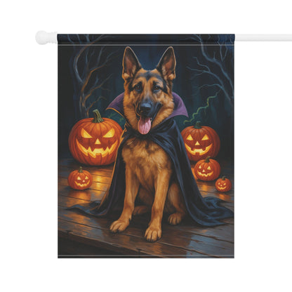Printify Home Decor Yard Flag, Halloween German Shepherd Dog, Vampire Pumpkins Decor, Garden House Banner, Outdoor Halloween Fall Art, October Yard Art