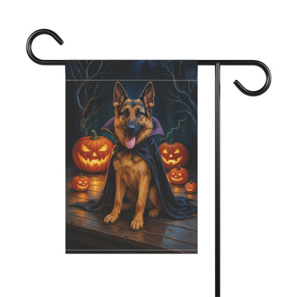 Printify Home Decor Yard Flag, Halloween German Shepherd Dog, Vampire Pumpkins Decor, Garden House Banner, Outdoor Halloween Fall Art, October Yard Art