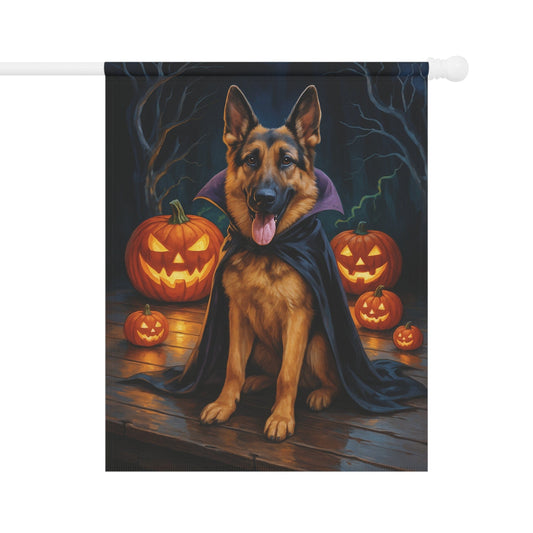 Printify Home Decor 24.5'' × 32'' Yard Flag, Halloween German Shepherd Dog, Vampire Pumpkins Decor, Garden House Banner, Outdoor Halloween Fall Art, October Yard Art