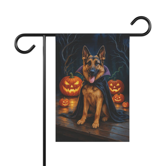Printify Home Decor 12'' × 18'' Yard Flag, Halloween German Shepherd Dog, Vampire Pumpkins Decor, Garden House Banner, Outdoor Halloween Fall Art, October Yard Art