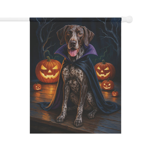 Printify Home Decor 24.5'' × 32'' Yard Flag, Halloween German Shorthaired Pointer Dog, Vampire Pumpkins Decor, Garden House Banner, Outdoor Halloween Fall Art, October Yard